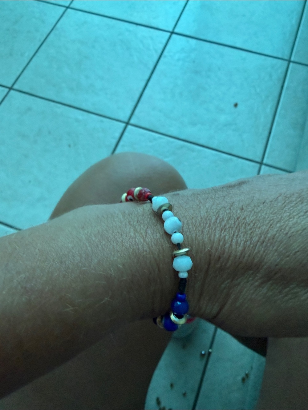 Source Unknown Blue and Gold Bead Wrist Cord
